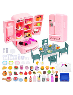 Refrigerador Mini Juguete ETNRHP con Comida y Mesa Comedor