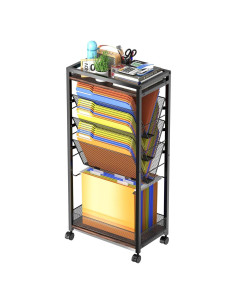 Carro Rodante de Archivos LIDTOP 8 Niveles Negro MDF y Metal