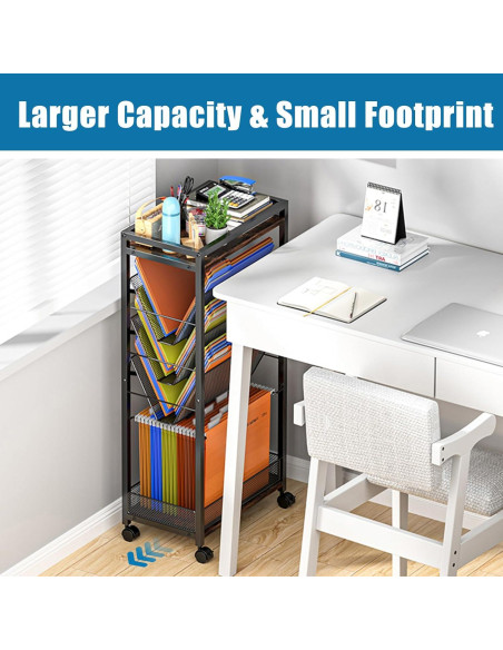 Carro Rodante de Archivos LIDTOP 8 Niveles Negro MDF y Metal