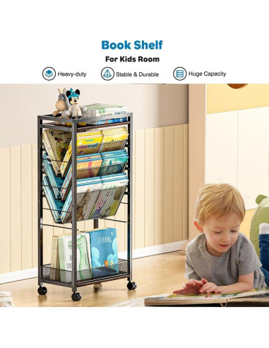 Carro Rodante de Archivos LIDTOP 8 Niveles Negro MDF y Metal