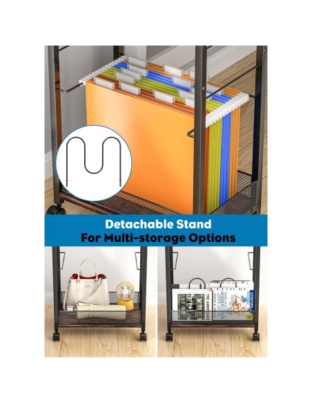 Carro Rodante de Archivos LIDTOP 8 Niveles Negro MDF y Metal