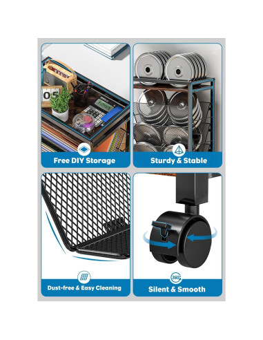 Carro Rodante de Archivos LIDTOP 8 Niveles Negro MDF y Metal