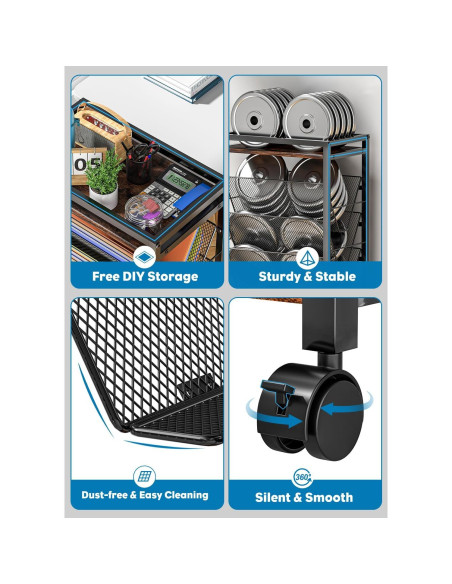 Carro Rodante de Archivos LIDTOP 8 Niveles Negro MDF y Metal