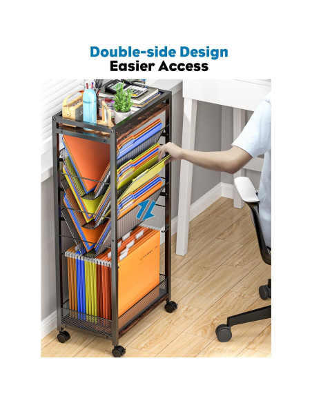 Carro Rodante de Archivos LIDTOP 8 Niveles Negro MDF y Metal