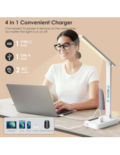 Lámpara de Escritorio LED HONIX con Carga USB y Pantalla LCD 2