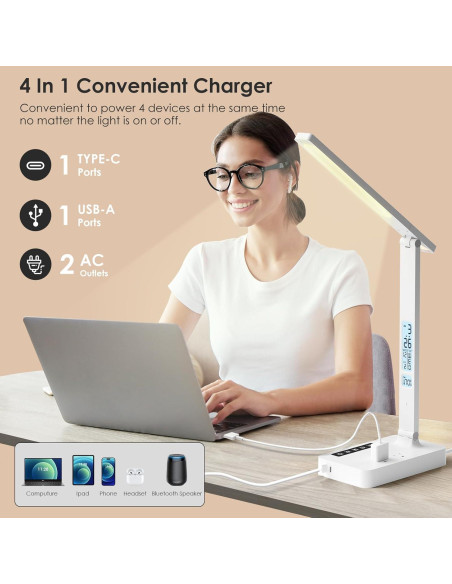 Lámpara de Escritorio LED HONIX con Carga USB y Pantalla LCD