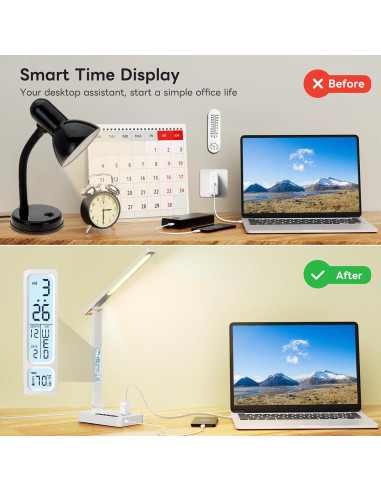 Lámpara de Escritorio LED HONIX con Carga USB y Pantalla LCD