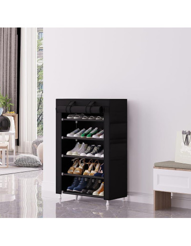 Estante para Zapatos Calmootey 5 Niveles Negro con Cubierta