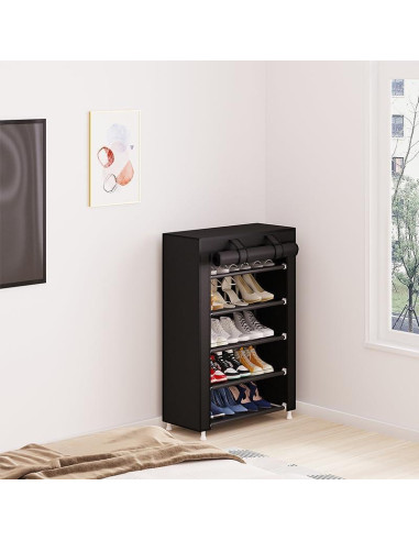 Estante para Zapatos Calmootey 5 Niveles Negro con Cubierta