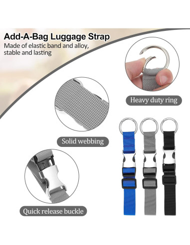 3 Correas de Equipaje Ajustables HJZHII - Nylon y Acero Inoxidable
