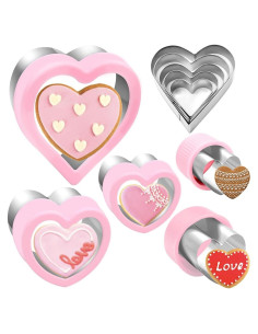 Juego de Cortadores de Galletas Corazón YomiFamily 10 Piezas Rosa