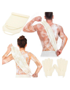 Juego de Guantes Exfoliantes Anezus y Toalla Beige 18.1x14.8cm