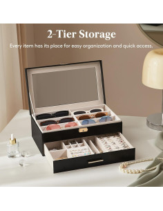 Caja de Joyería Lifewit 2 Capas Organizador Gafas 6 Compartimentos 2