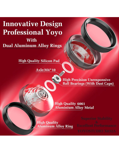 Yoyo Profesional YOYOSTUDIO X032A Rojo y Plata con Cuerdas