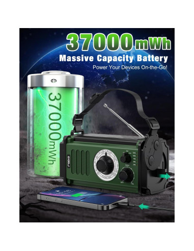 Radio de Emergencia Rychi 10000mAh Solar Manivela NOAA