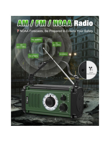 Radio de Emergencia Rychi 10000mAh Solar Manivela NOAA