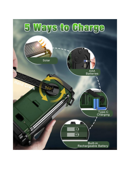 Radio de Emergencia Rychi 10000mAh Solar Manivela NOAA