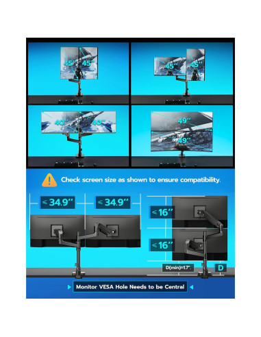 Brazo Doble para Monitor ARES WING 17-49" con USB Negro