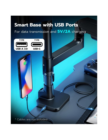 Brazo Doble para Monitor ARES WING 17-49" con USB Negro