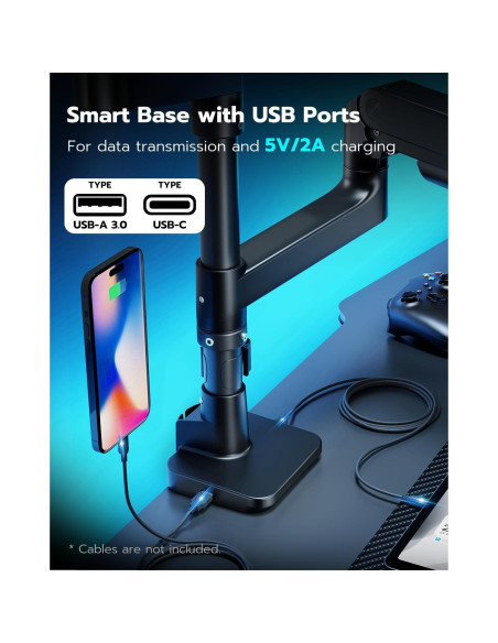 Brazo Doble para Monitor ARES WING 17-49" con USB Negro