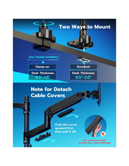 Brazo Doble para Monitor ARES WING 17-49" con USB Negro