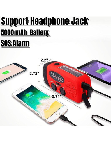 Radio de Emergencia AM FM NOAA Cepan 5000mAh con Linterna LED