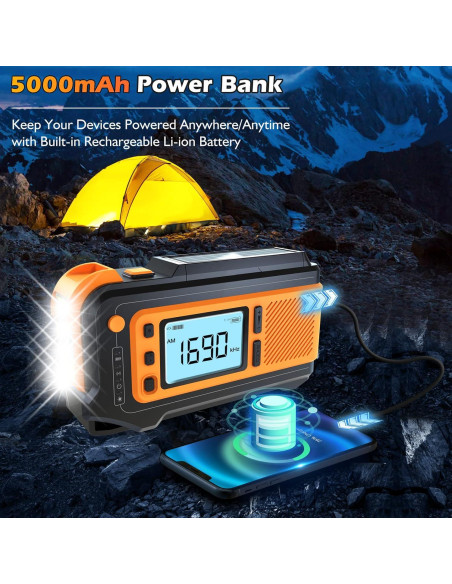 Radio Solar de Emergencia Missonchoo ER717 5000mAh con Linterna