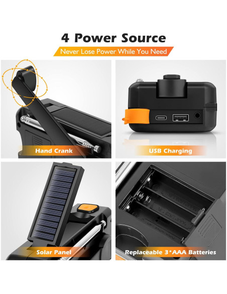 Radio Solar de Emergencia Missonchoo ER717 5000mAh con Linterna