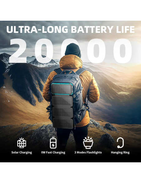 Banco de Energía Solar 20000mAh ShenZhen con 3 Puertos USB