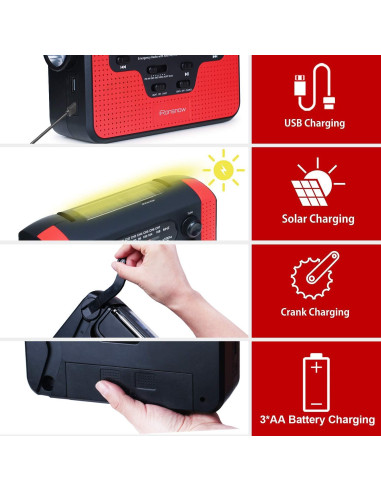 Radio de Emergencia Solar iRonsnow IS388 con Alerta NOAA 2300mAh