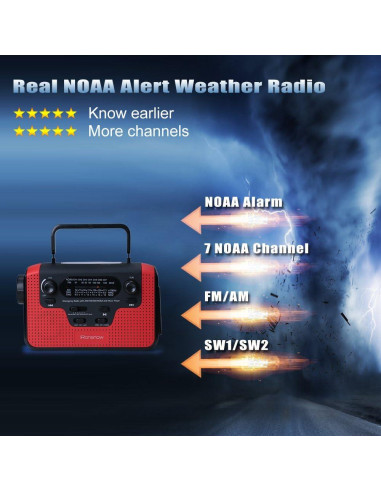 Radio de Emergencia Solar iRonsnow IS388 con Alerta NOAA 2300mAh