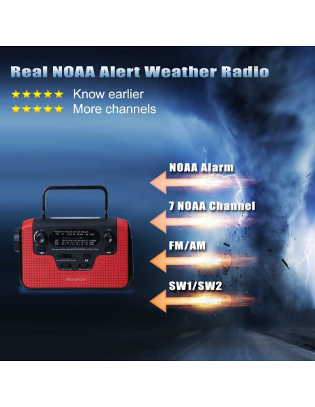 Radio de Emergencia Solar iRonsnow IS388 con Alerta NOAA 2300mAh