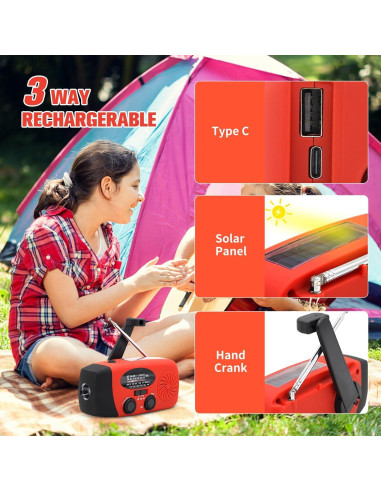 Radio Meteorológica de Emergencia LUOZROLL Solar con Cargador 2000mAh