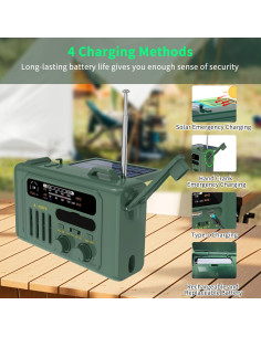 Radio de Emergencia Burtowic con Manivela y Linterna LED Verde 2