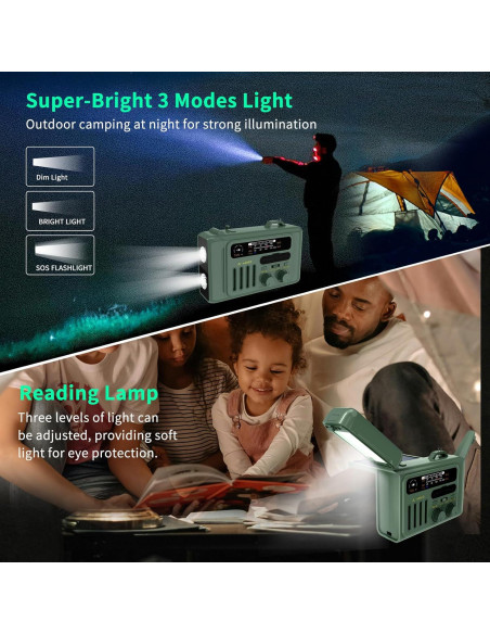 Radio de Emergencia Burtowic con Manivela y Linterna LED Verde