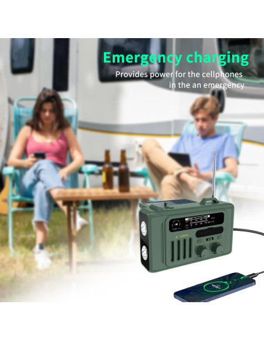 Radio de Emergencia Burtowic con Manivela y Linterna LED Verde