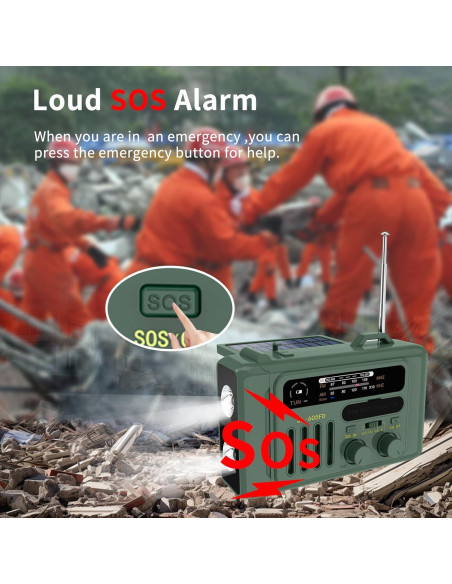 Radio de Emergencia Burtowic con Manivela y Linterna LED Verde