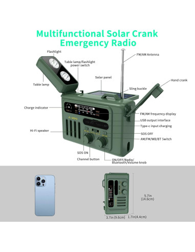 Radio de Emergencia Burtowic con Manivela y Linterna LED Verde