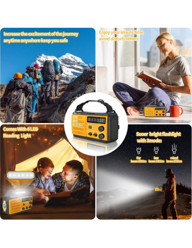 Radio de Emergencia Puiuisoul 8000mAh Solar Portátil con Linterna LED