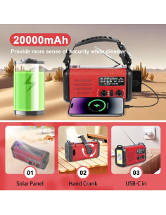 Radio Solar de Emergencia Leaton 20000mAh con Cargador USB 2