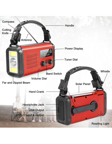 Radio Solar de Emergencia Leaton 20000mAh con Cargador USB