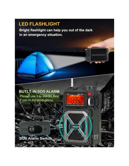 Radio de Onda Corta ZHIWHIS ZWS-702X con Bluetooth y Solar