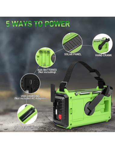 Radio Meteorológica de Emergencia OnLyee CR1009 Verde 5000mAh