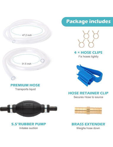 Bomba de Sifón Manual Yetofro HH016 para Gasolina y Agua