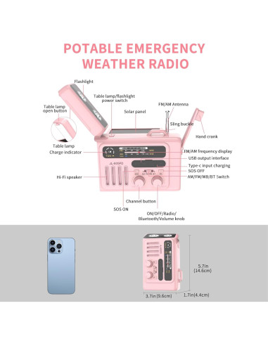 Radio Meteorológica de Emergencia Burtowic con Bluetooth y Linterna