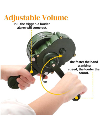 Sirena Manual de Manivela Acshio 110dB Alarma de Emergencia Verde