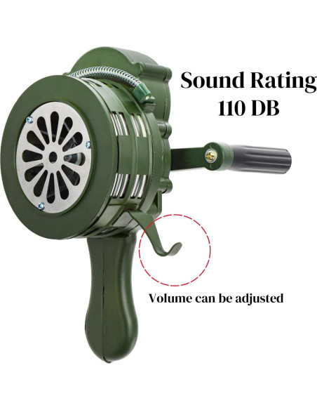 Sirena Manual de Manivela Acshio 110dB Alarma de Emergencia Verde