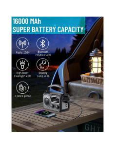 Radio Meteorológica de Emergencia FQBLXY 16000mAh Solar AM/FM 2