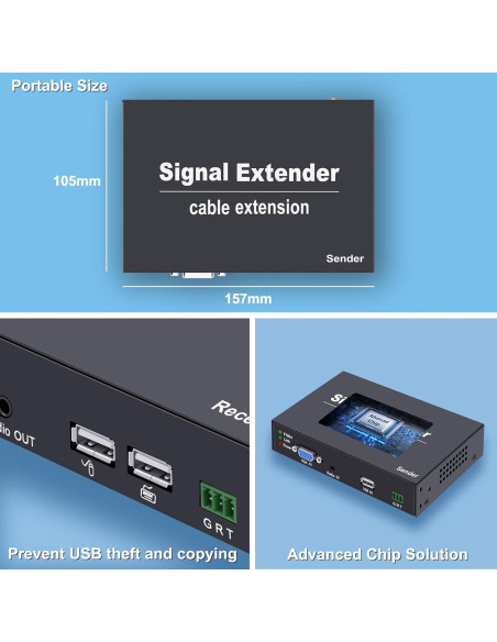 Extensor KVM VGA Torileaf 120m 1080P 2 USB Plug and Play