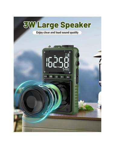 Radio Digital AM FM Meteorológica Jimeng 850mAh Verde